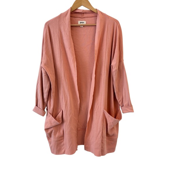 Pact Womens Pink Organic Cotton Open Front Cardigan Sweater Medium Travel - Picture 1 of 8